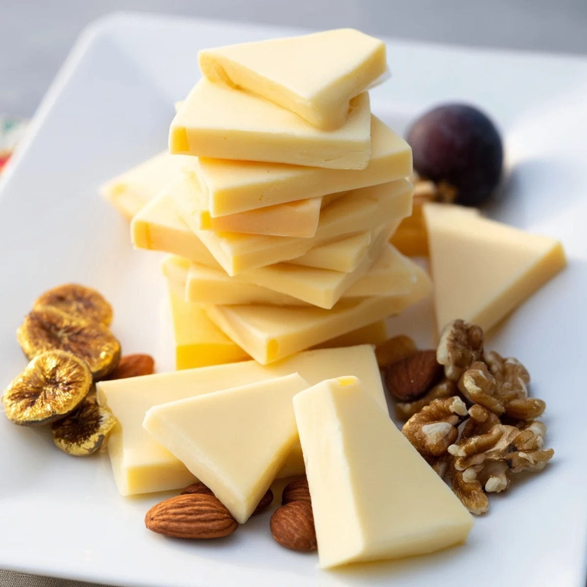 A beautifully arranged Gilded Acorn charcuterie board with golden almonds, cheeses, and fruits ready to serve.