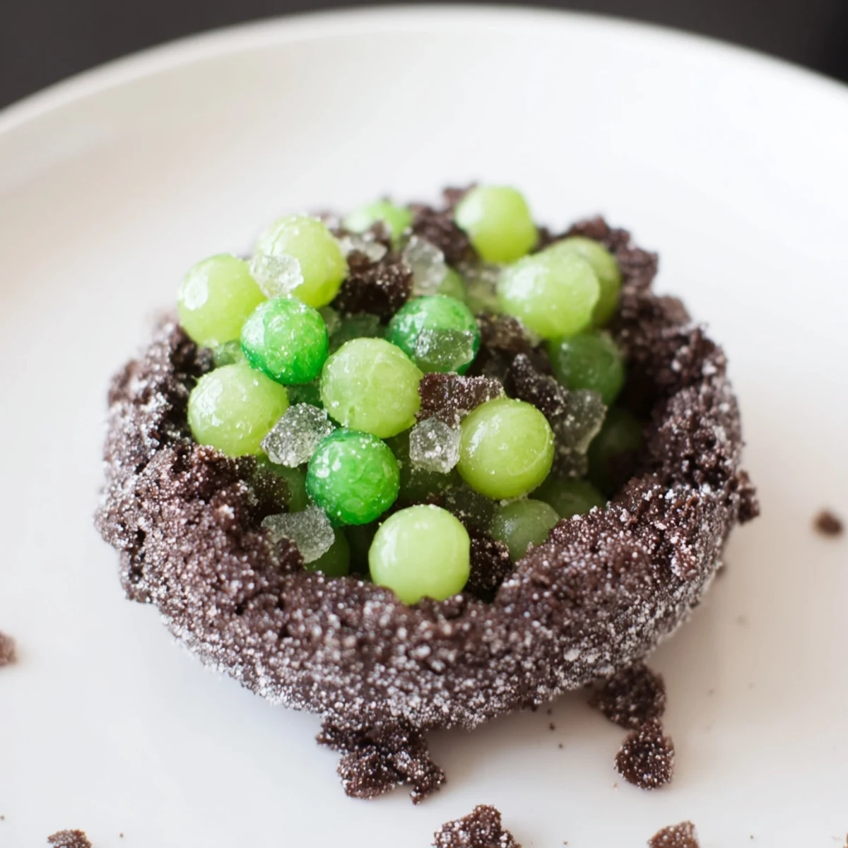 Imagine the "Crystal Cave" dessert: a dark chocolate cave overflowing with sugared grapes and candy.