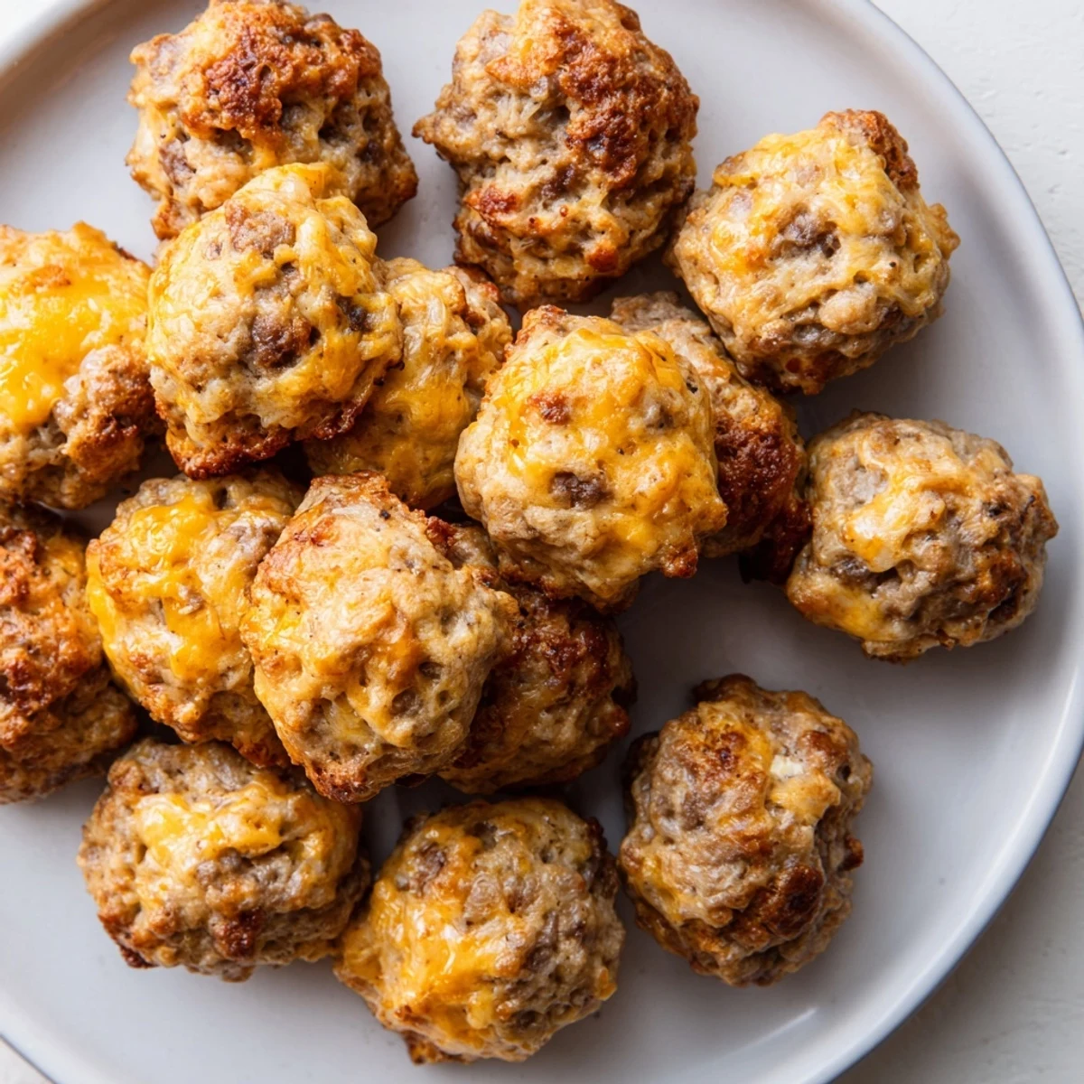 Golden-brown Chicken and Sausage Bisquick Balls, perfect party appetizers with melted cheese and savory sausage.