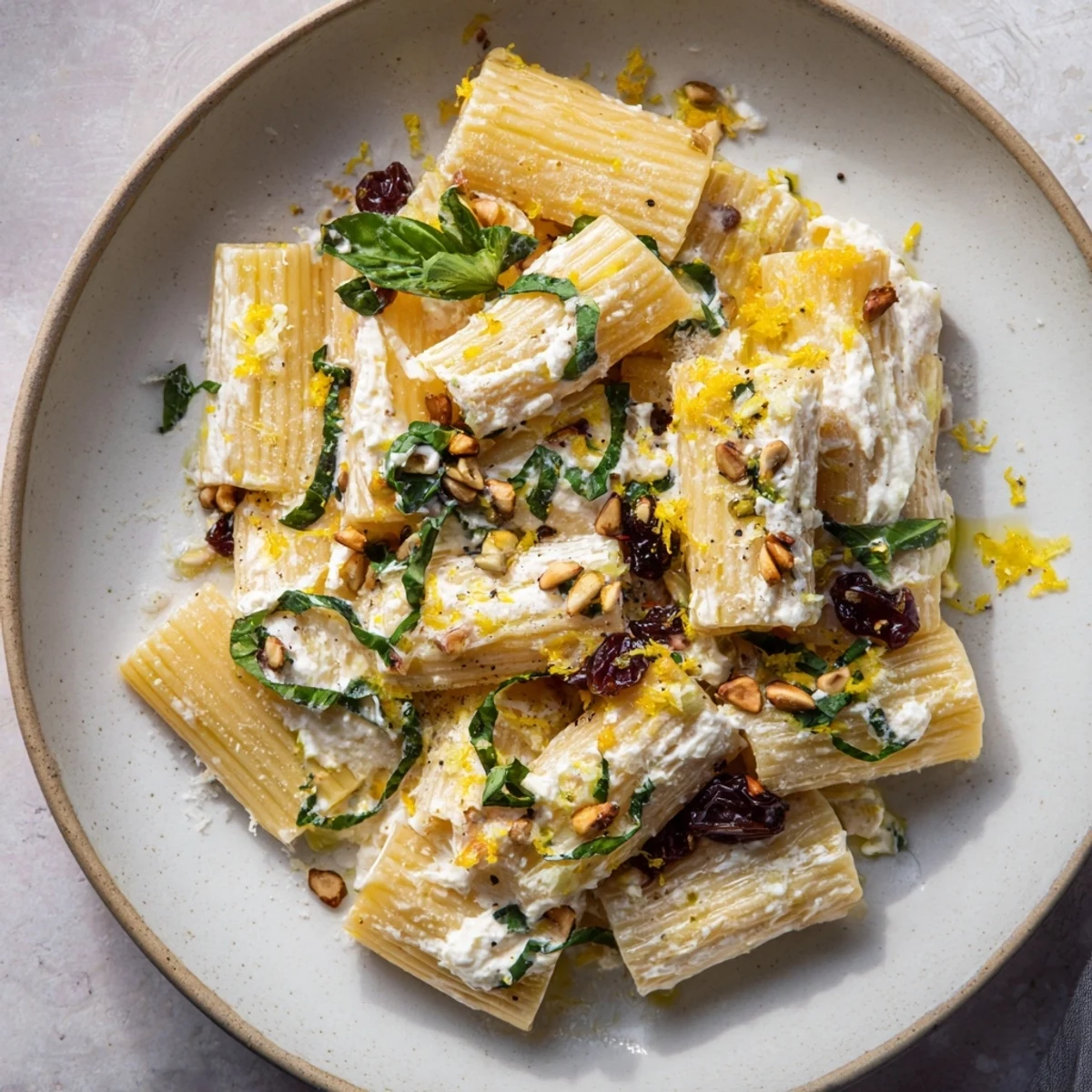 Pasta with Roasted Grapes and ricotta, a colorful plate featuring blistered grapes and creamy sauce.