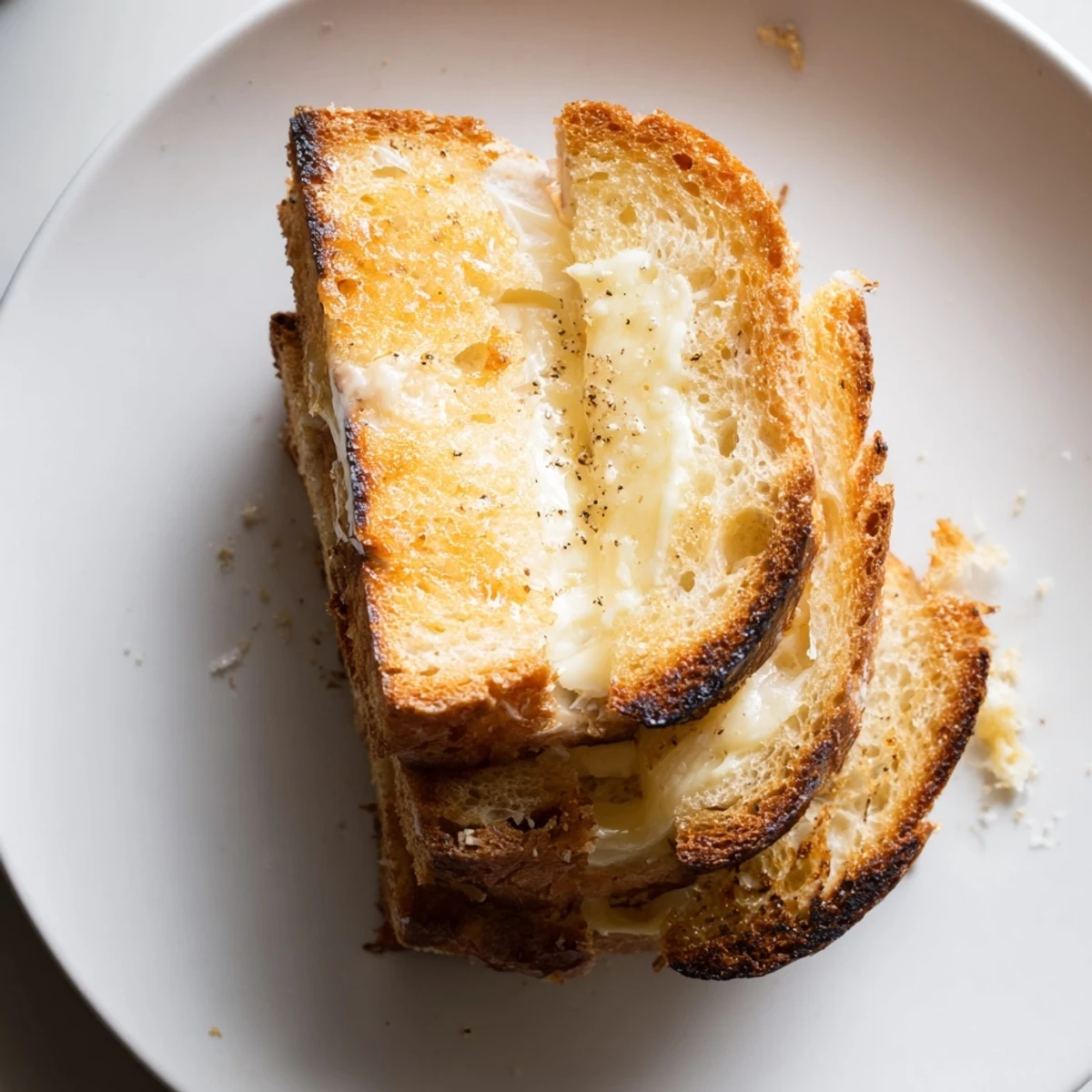 Golden Truffle Oil Grilled Cheese oozing melted sharp cheddar cheese, perfect for a cozy, comforting lunch.