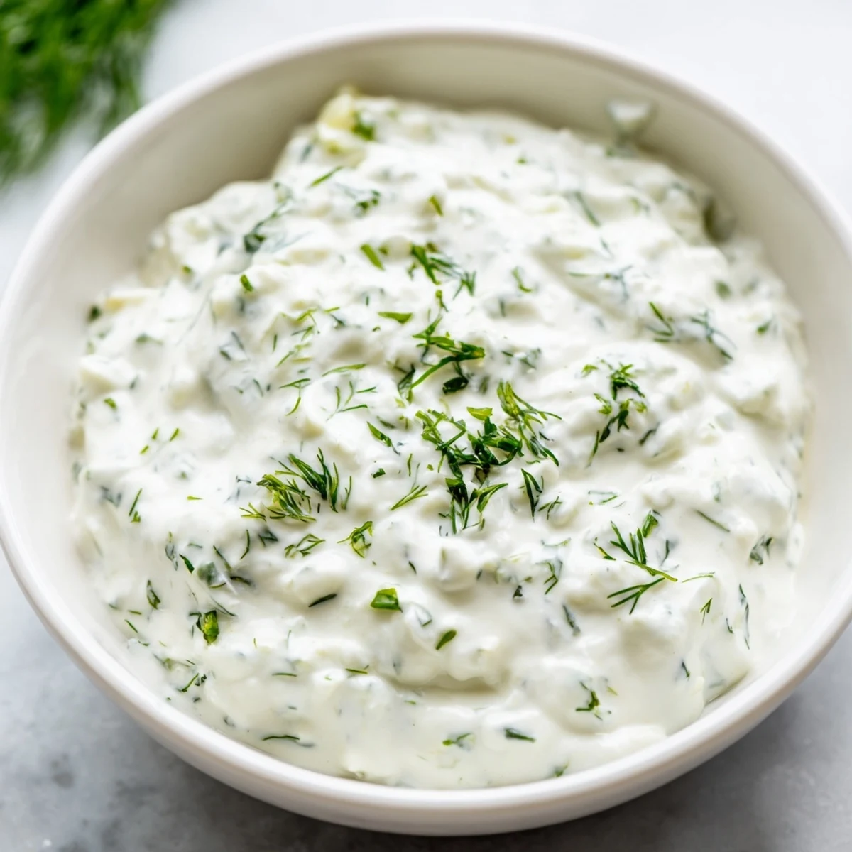 A bowl of creamy Greek Yogurt Ranch Dip, perfect for dipping fresh vegetables or chips.