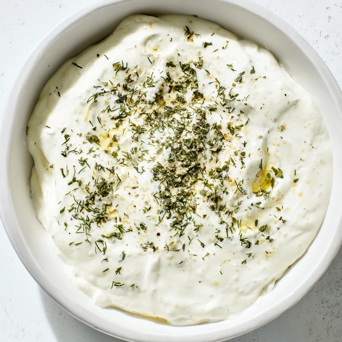 Homemade Greek Yogurt Ranch Dip, brightly flavored with fresh dill and chives, ready to serve.
