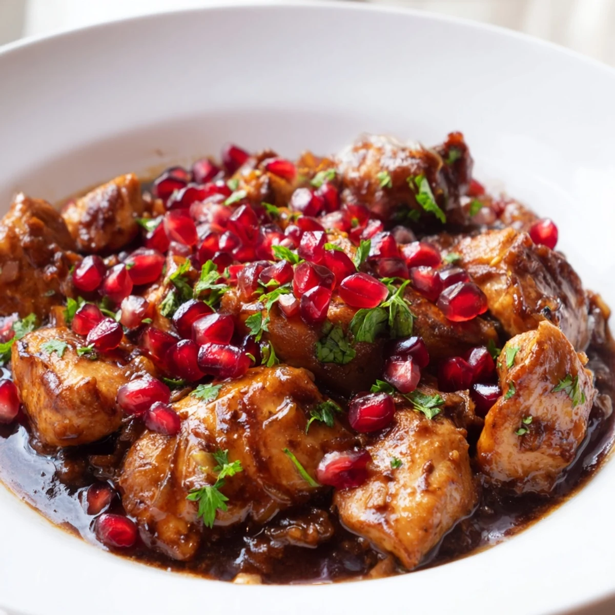 This Iranian Fesenjan is a delicious stew, featuring a thick, glistening pomegranate sauce.