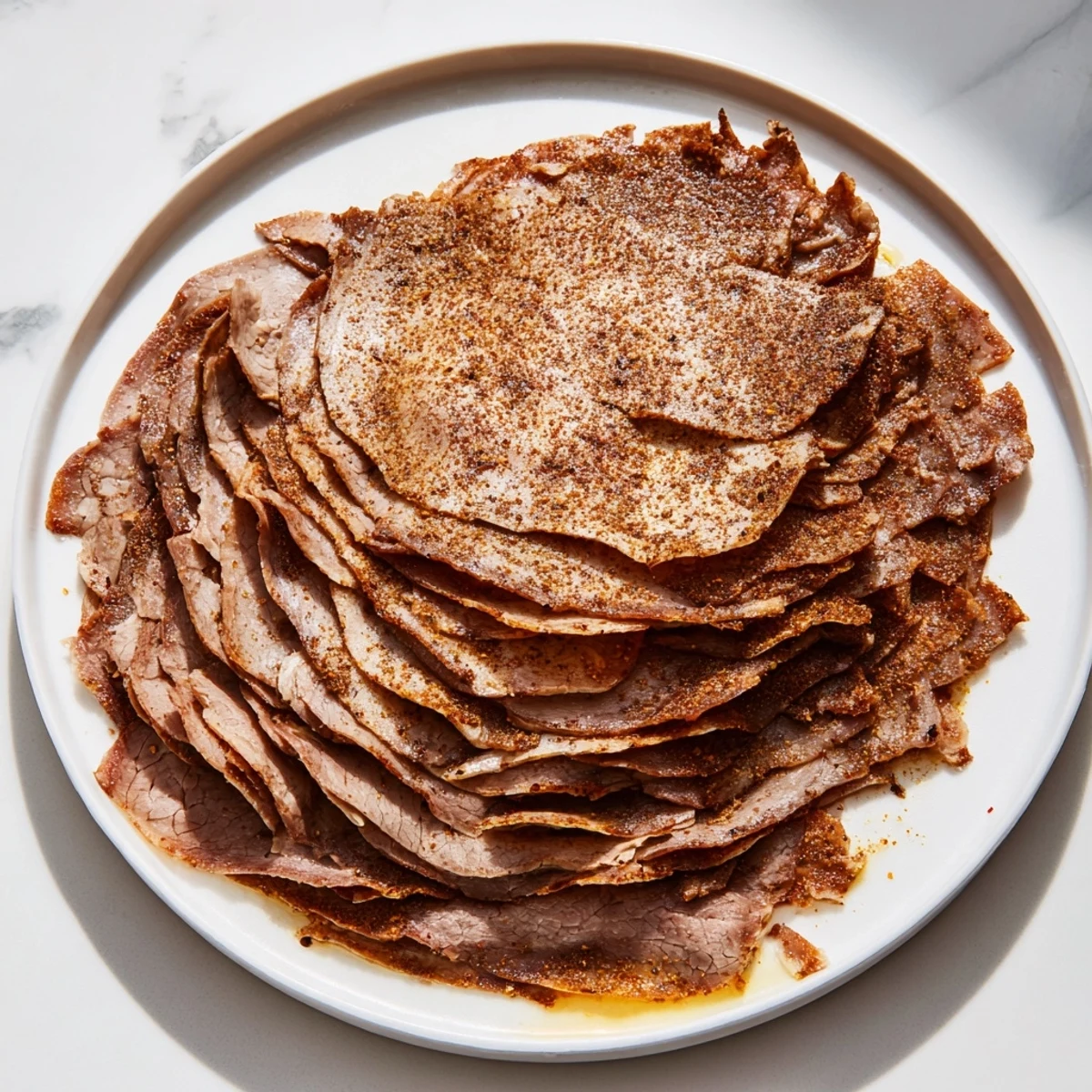 Deliciously stacked Turkish Döner Meat, served with fresh vegetables; a flavorful Turkish main course.