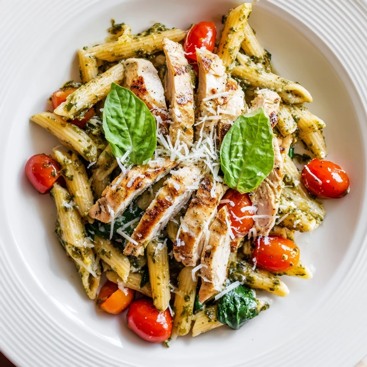 Imagine the aroma: creamy pesto coats the pasta and chicken in this delicious Pesto Chicken Pasta recipe.