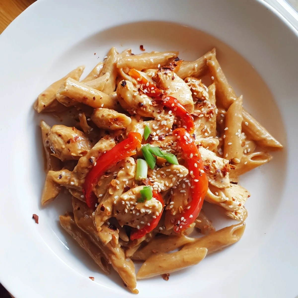 Sweet chili chicken pasta, a creamy, flavorful dish with tender chicken and al dente pasta.