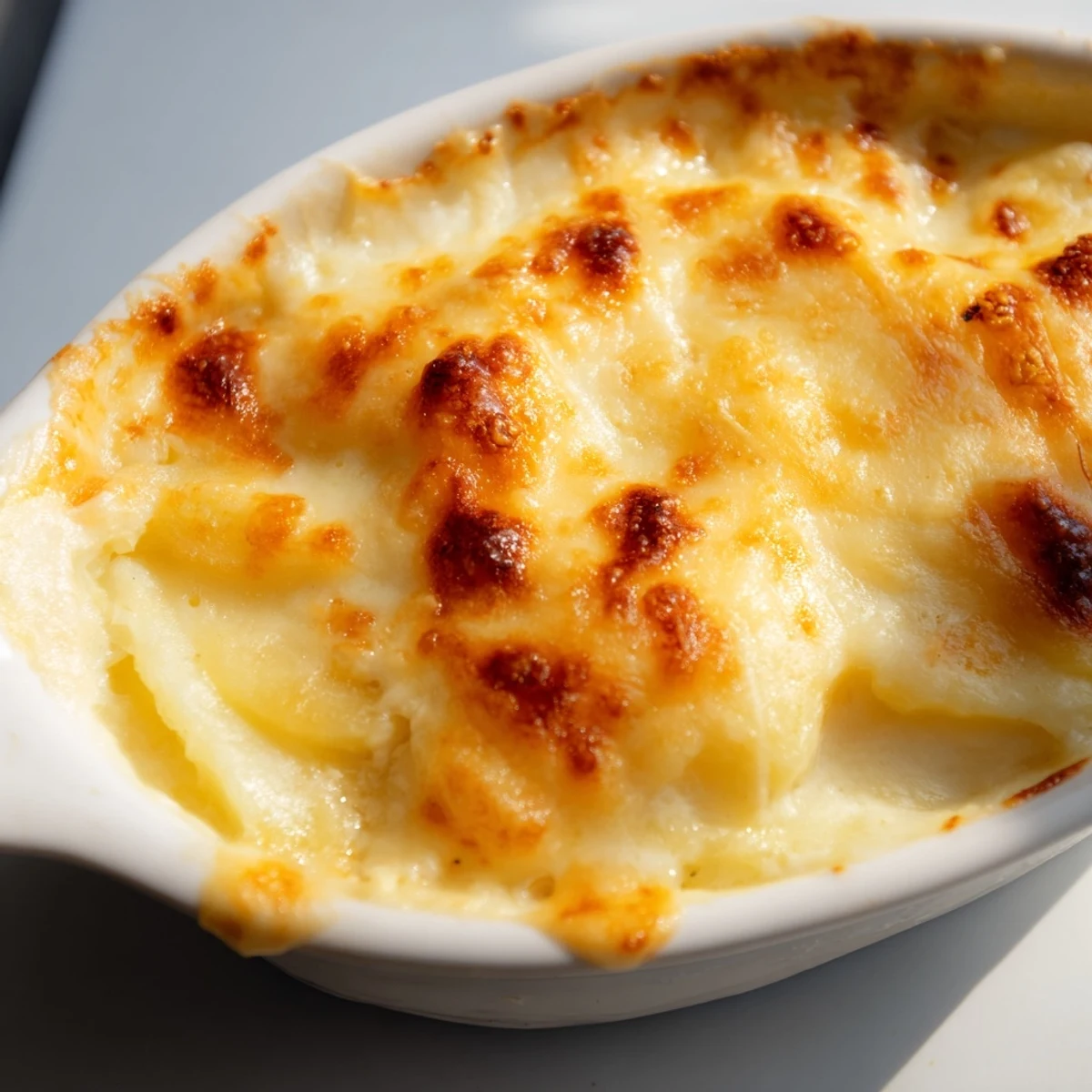 Comforting Cheese and Potato Pie with a golden crust, served warm alongside a fresh green salad.