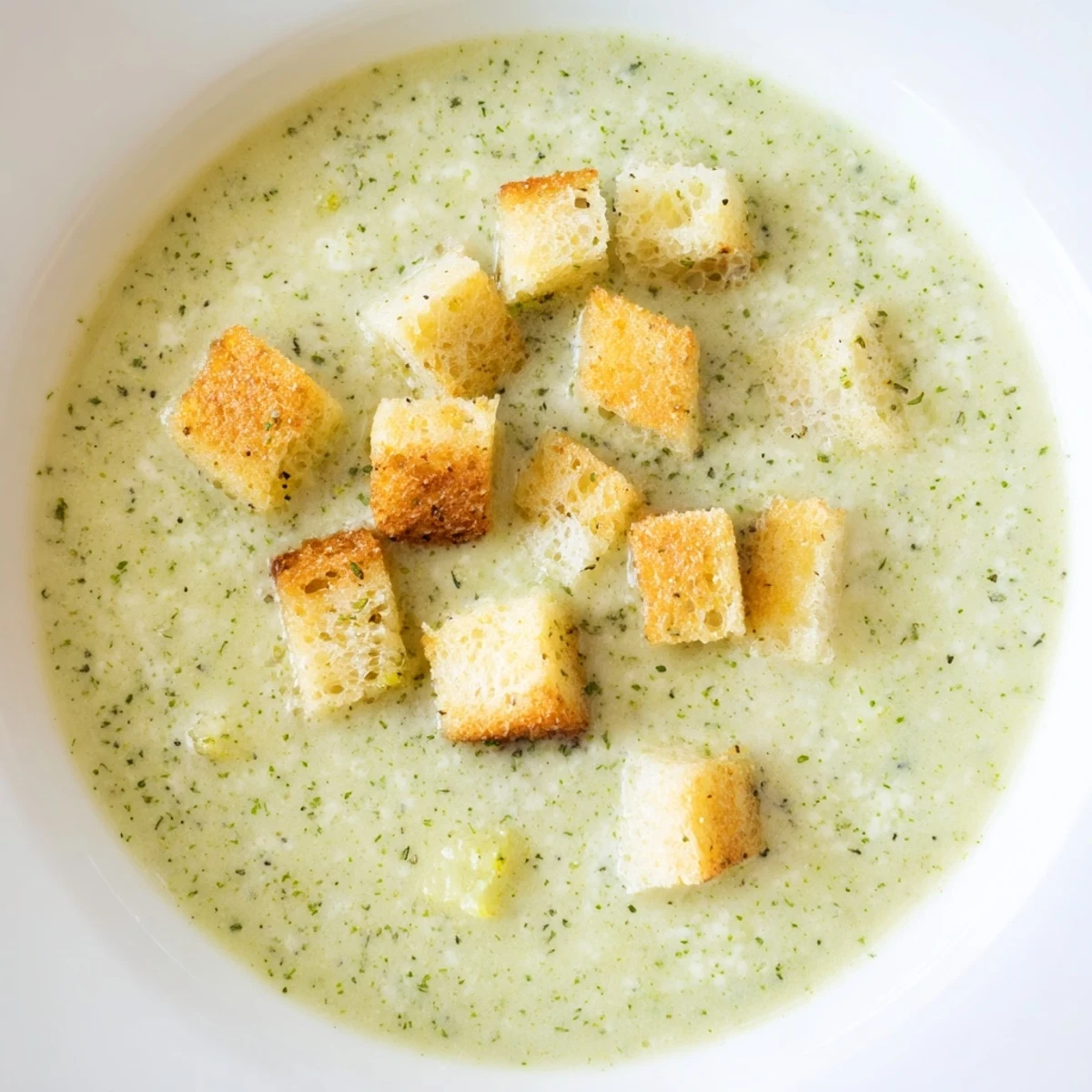 Hearty cauliflower and broccoli soup served steaming hot, garnished with fresh herbs and crisp croutons.