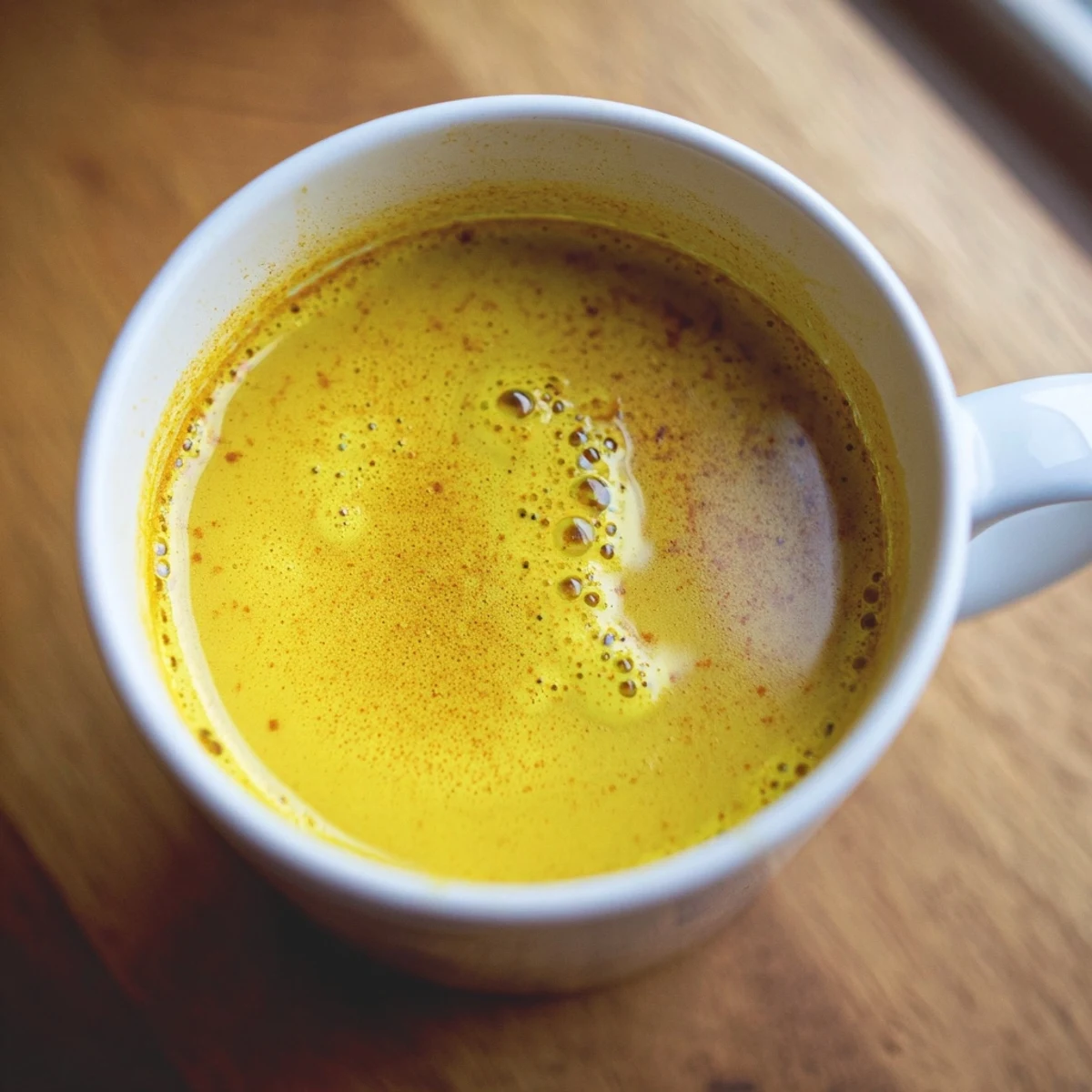 Golden-hued Turmeric and Ginger Golden Milk steams in a cozy ceramic mug, sprinkled with cinnamon for a warming sip.