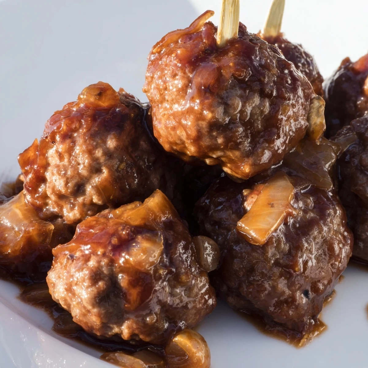 Glazed meatballs piled high over steamed rice, showcasing a glossy, sweet-and-spicy finish perfect for American weeknight dinners.