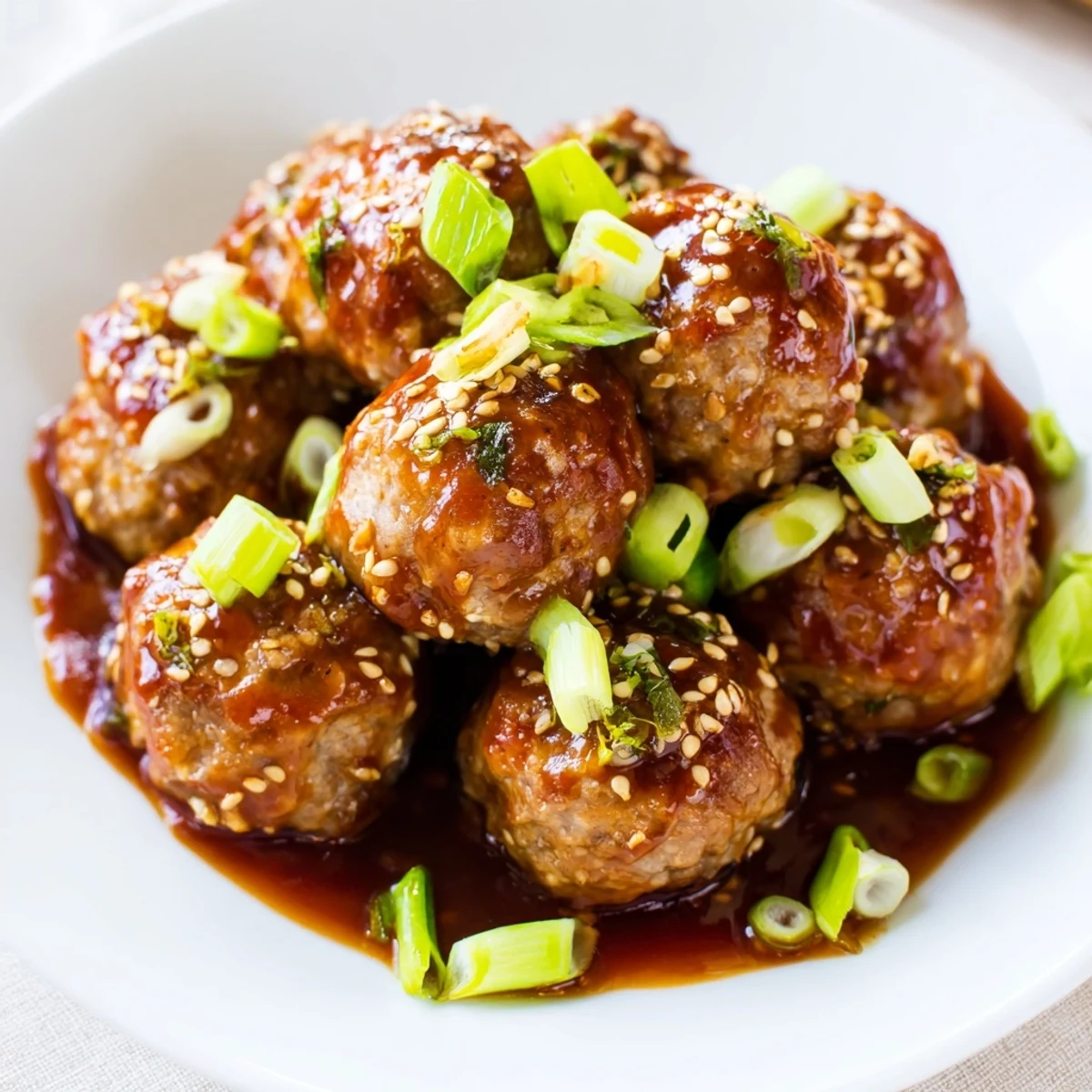 Sticky, glazed Easy Sweet and Sour Crock Pot Meatballs bubbling in a slow cooker, garnished with green onions and sesame seeds.