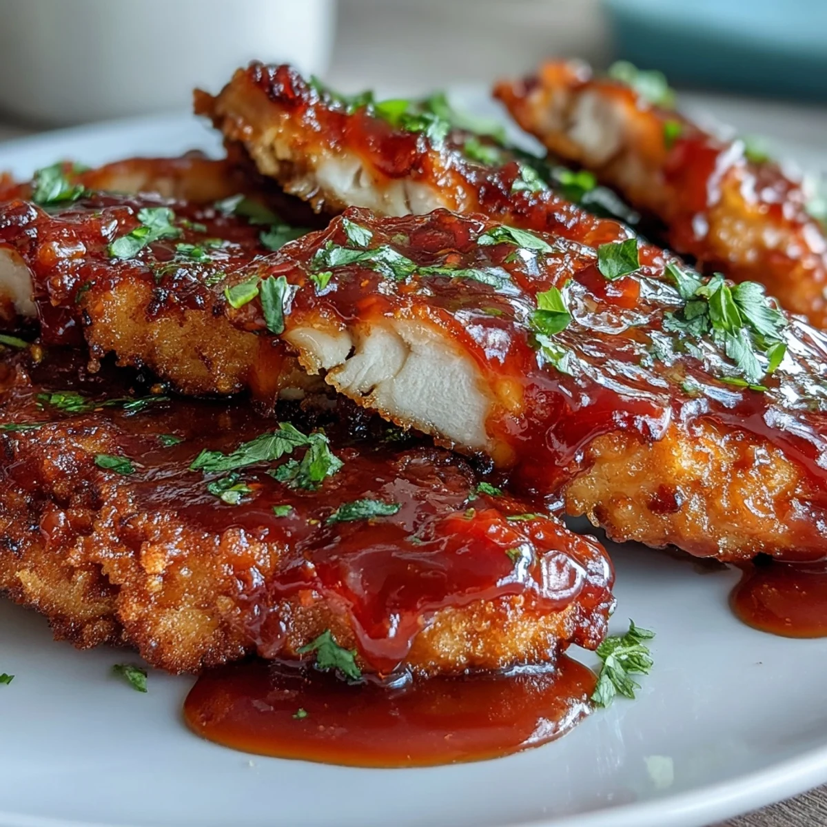 Thai Sweet Chili Chicken served hot over steamed jasmine rice, with vibrant lime wedges and a drizzle of extra sweet chili glaze.