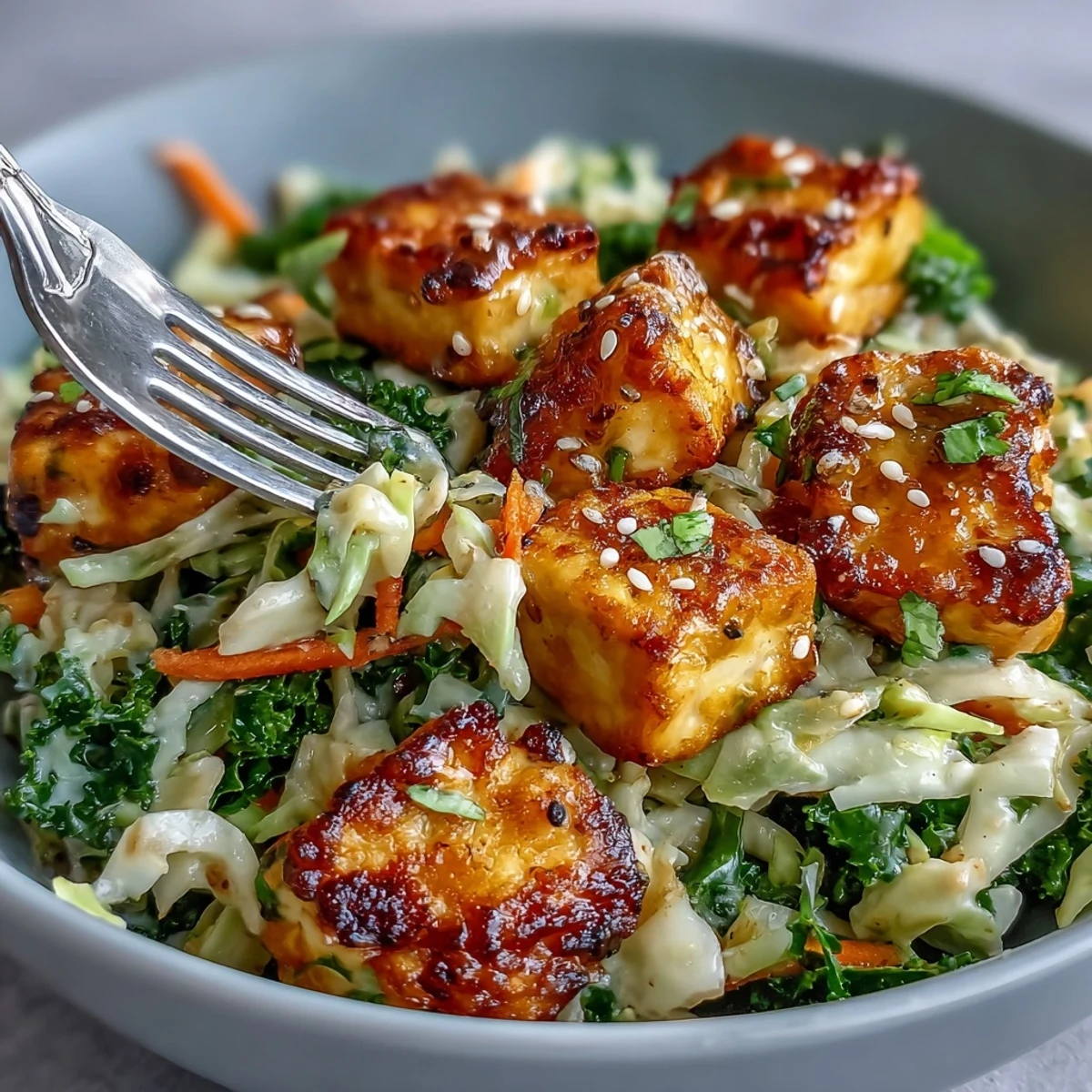 Healthy plant-based Tofu Egg Roll in a Bowl, ready to serve hot.