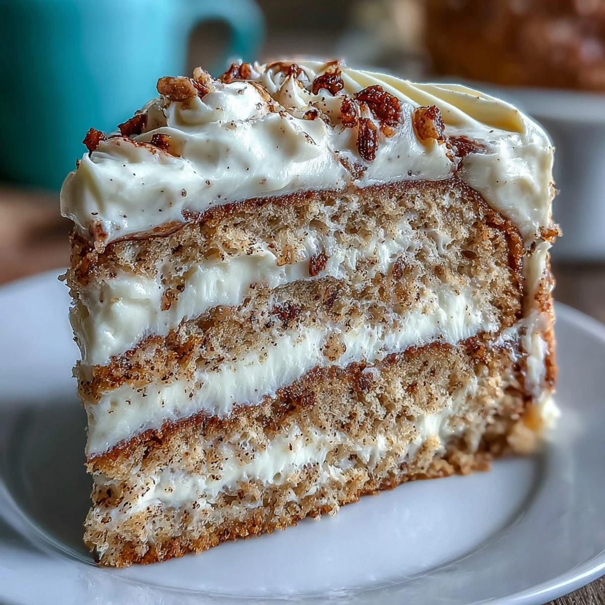 A single wedge of Fluffy Hojicha Cake resting on a plate, revealing the delicate, airy crumb and rich hojicha cream inside.