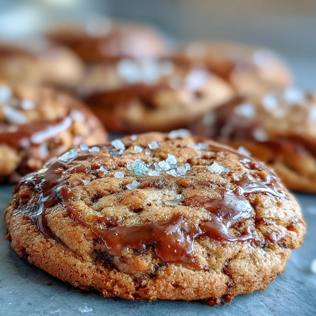 Freshly baked Hojicha Brown Butter Cookies with crackly edges, served warm beside a cup of hojicha tea.