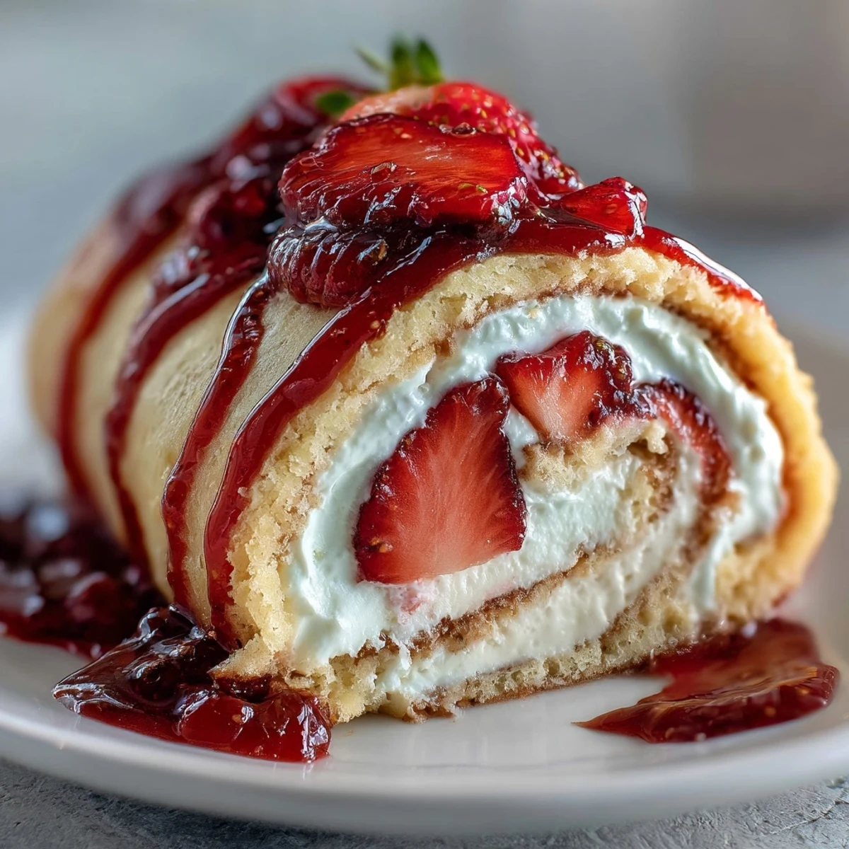 Neat pinwheels of Strawberry Shortcake Sushi Roll are drizzled with white chocolate and mint.