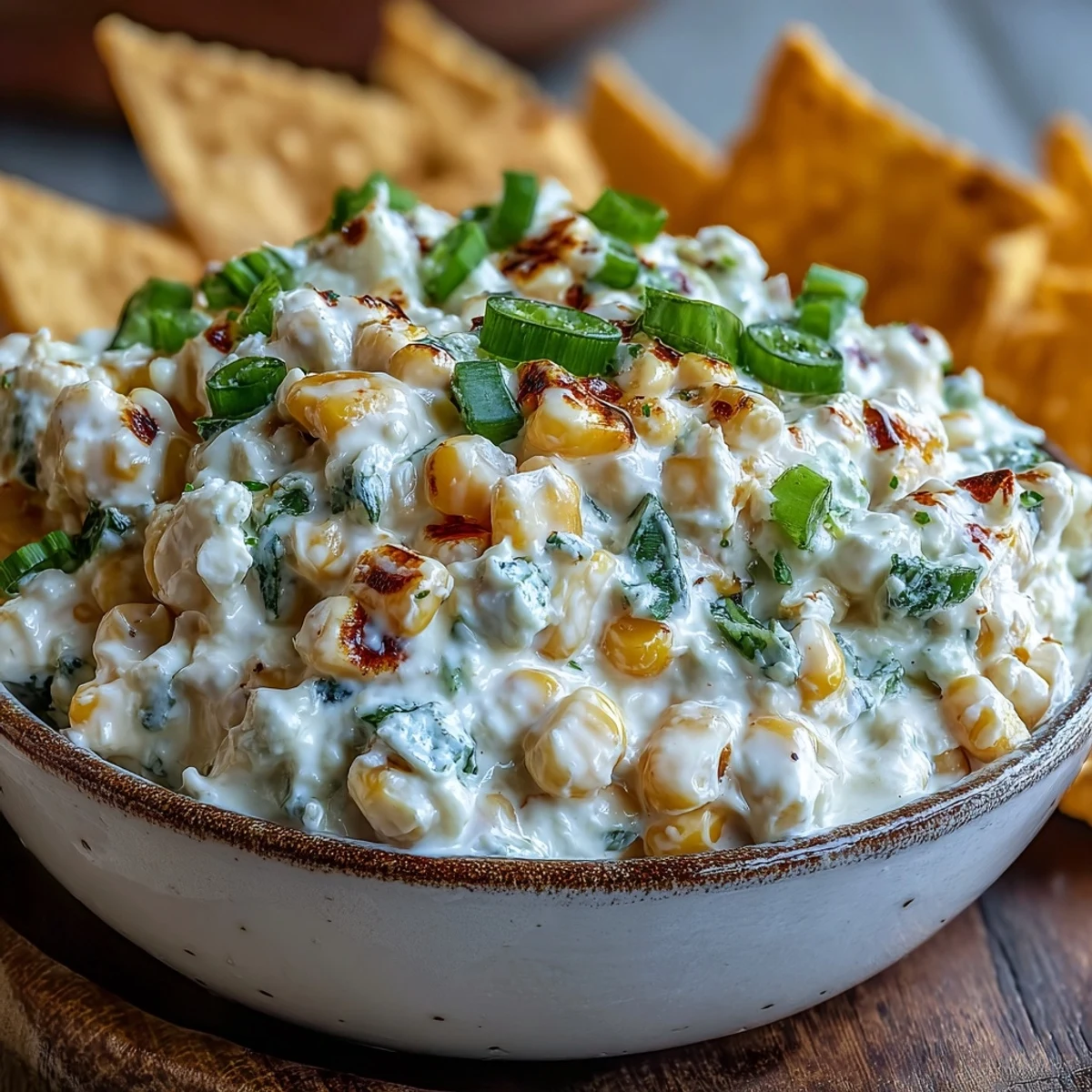 Creamy Crack Corn Dip with melted cheddar, jalapeños, and sweet corn served with tortilla chips.