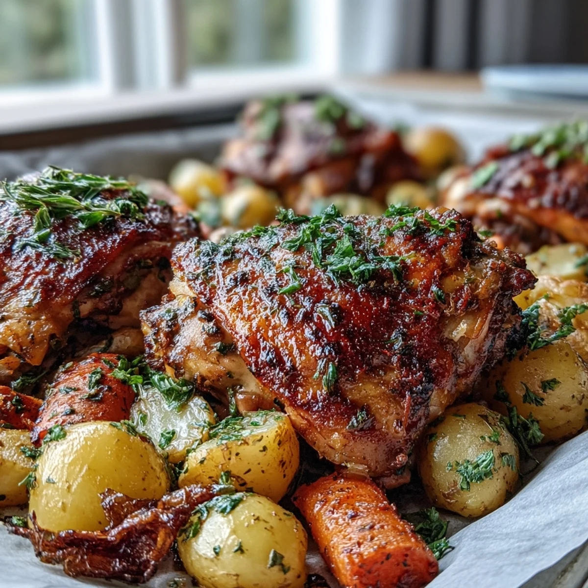 Toss the ranch-seasoned vegetables with olive oil for a flavorful, gluten-free side that complements the juicy, bone-in chicken thighs perfectly.