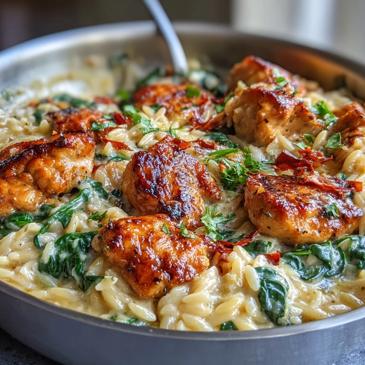 Steam rises from the cheesy, garlicky pasta, ready for a weeknight family dinner.