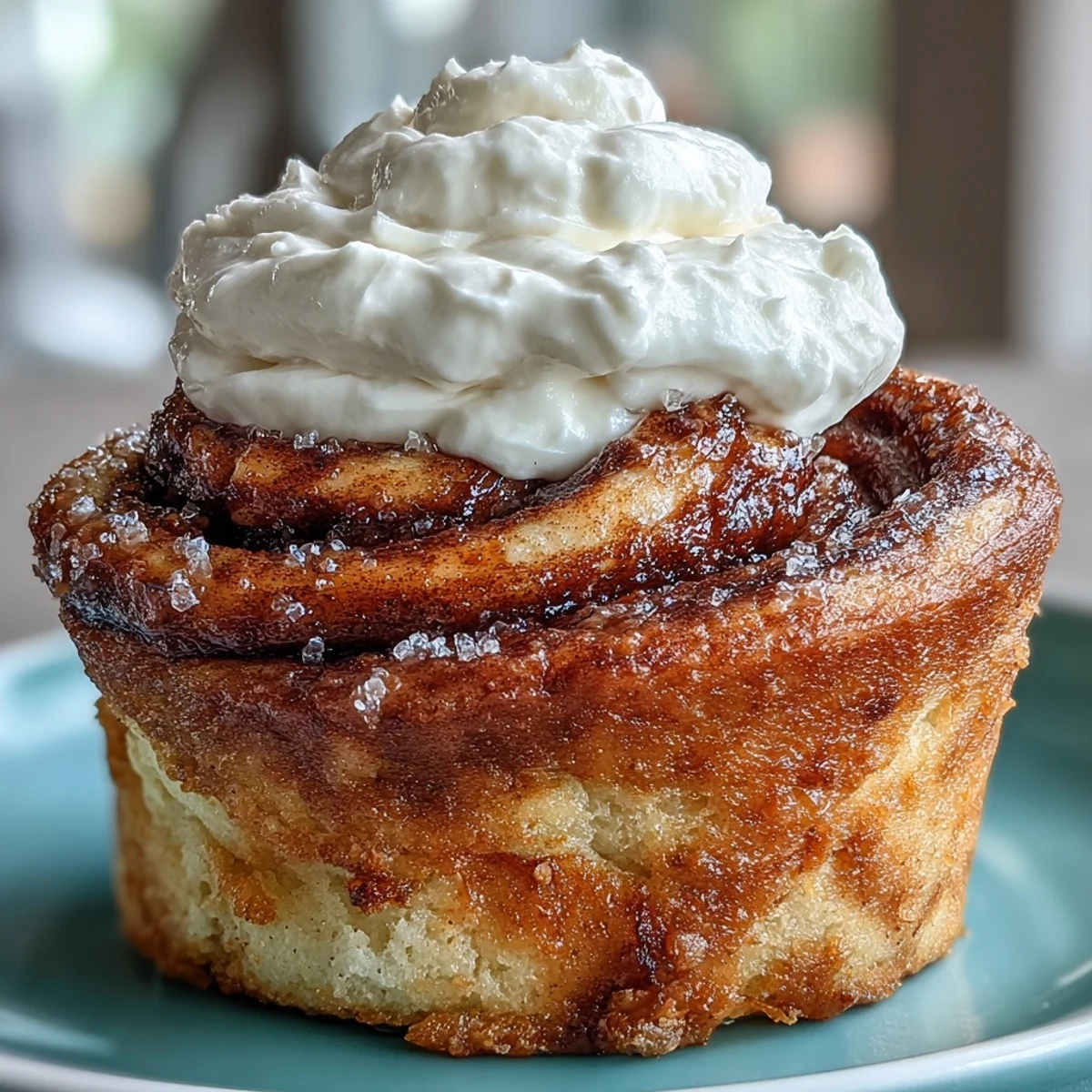 Decadent High-Protein Cinnamon Roll Mug Cake finished with sweet glaze and a spoon, perfect for breakfast.