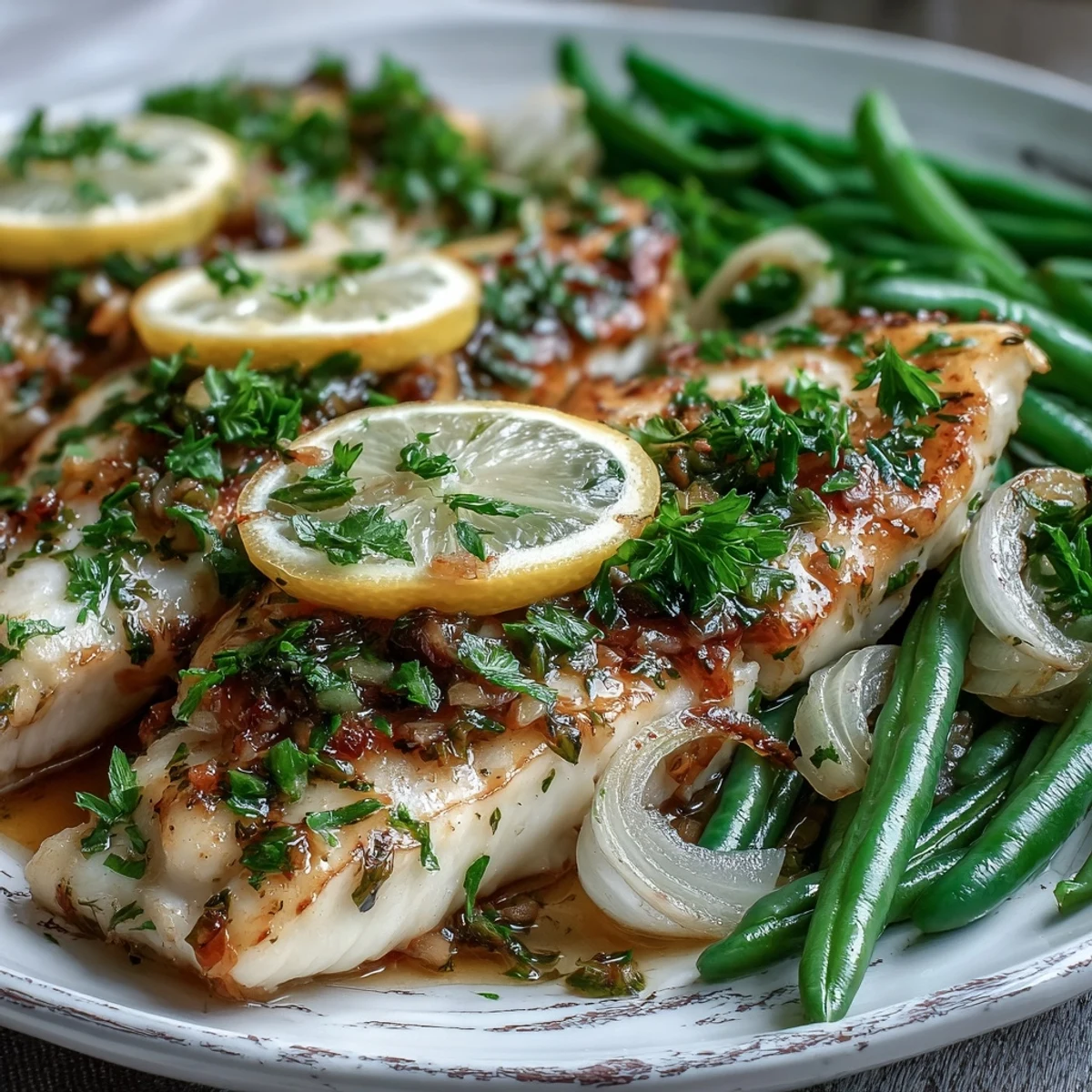 Foil-baked 300-Calorie Lemon Garlic Tilapia Packets with Green Beans with tender fish and crisp veggies.