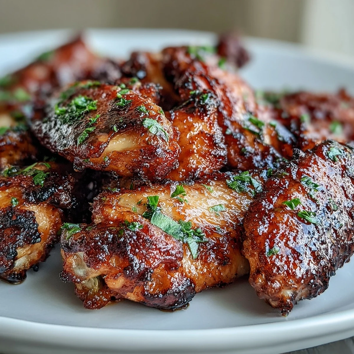 Golden, crispy Keto Garlic Parmesan Baked Chicken Wings fresh from the oven, garnished with fresh parsley and ready to serve.
