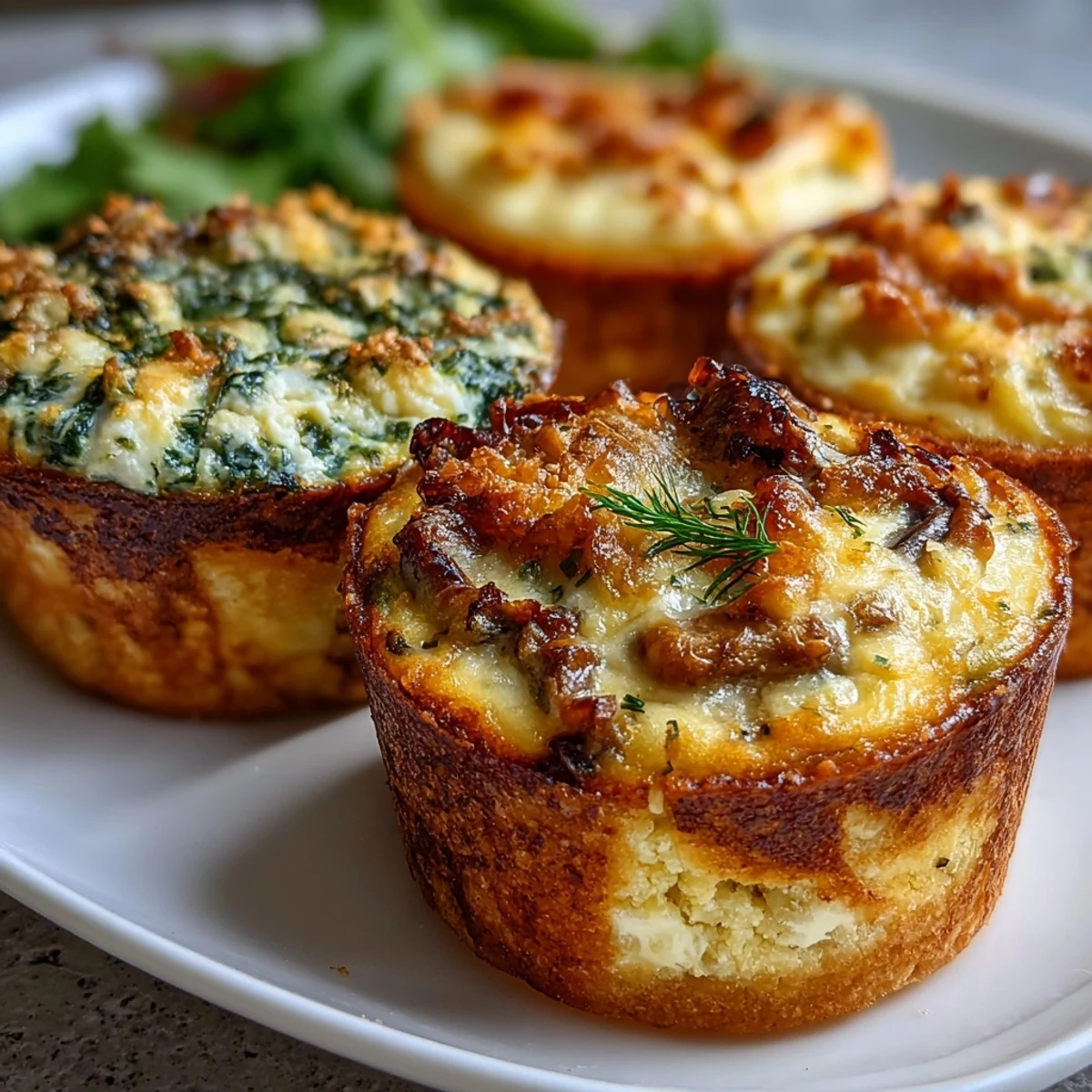 Bite-sized pastry shells filled with savory spinach, mushroom, and ham custard, baked golden and ready for elegant entertaining.