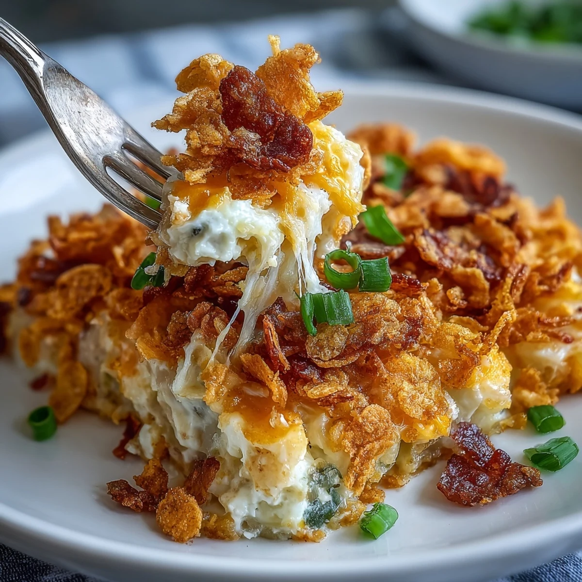 Creamy jalapeño cheddar funeral potatoes baked with golden cornflake topping in a casserole dish.
