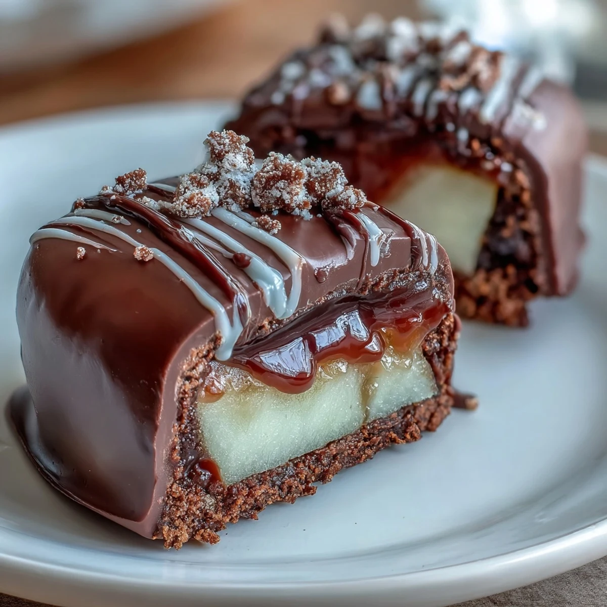Decadent chocolate-dipped apple slices topped with crunchy graham cracker crumbs and a swirl of melted marshmallow, perfect for a sweet snack.