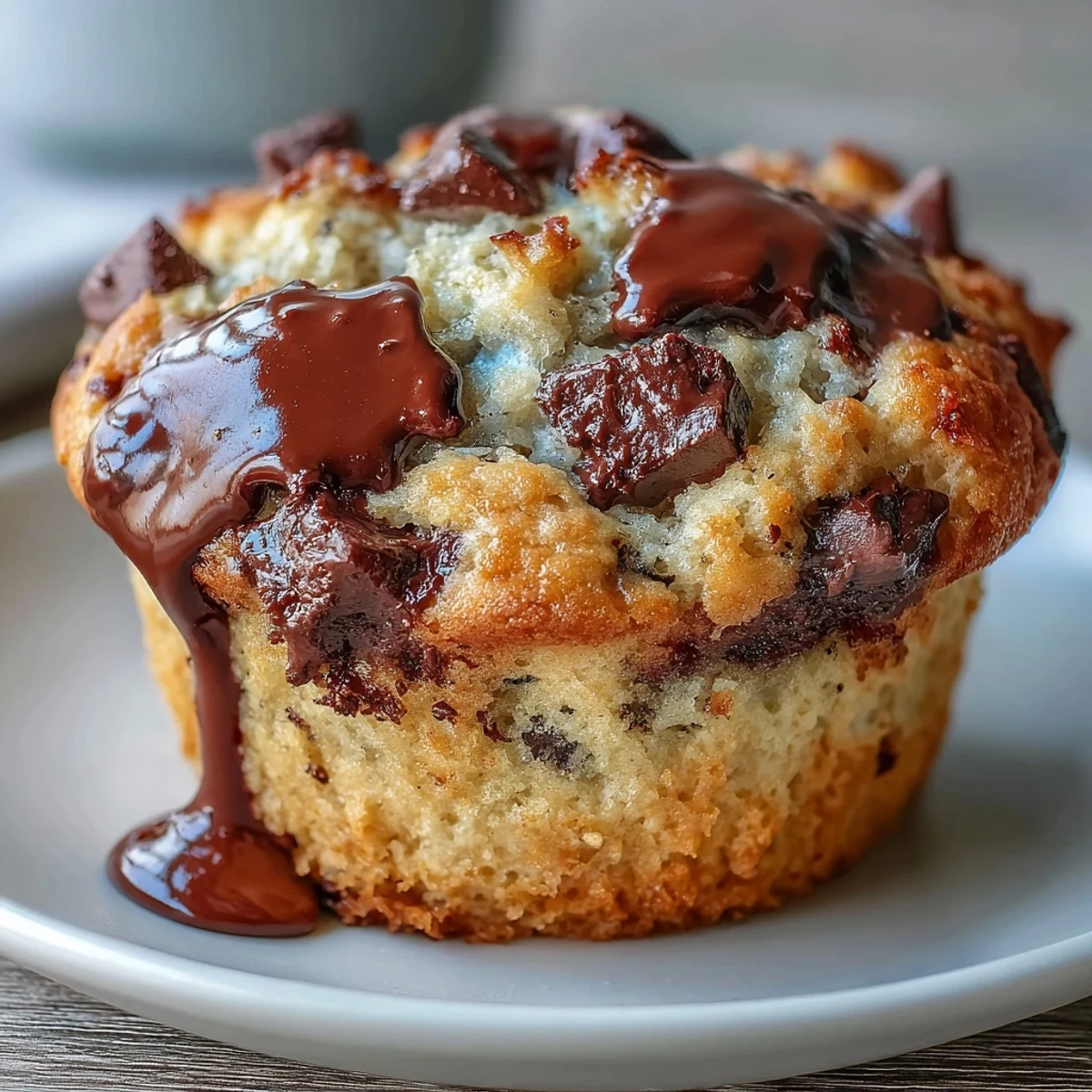 Moist sourdough banana muffins with rich chocolate chips, ideal for a sweet breakfast or satisfying treat on the go.