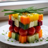 Colorful and refreshing, these Stacked Gift Box Veggie Cubes offer a visually stunning, healthy party snack.