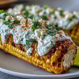 Fresh corn on the cob, smothered in tangy mayo-lime sauce, sprinkled with Cotija cheese, chili, and fresh cilantro for a Mexican street corn twist.