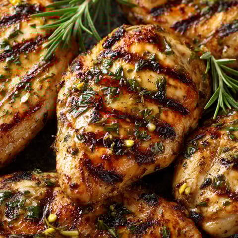 Grilled chicken with herbs and lemon.