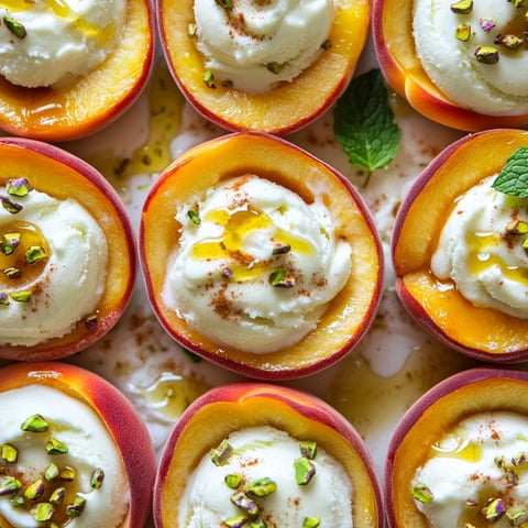 Peach yogurt sorbet cups with mint leaves.