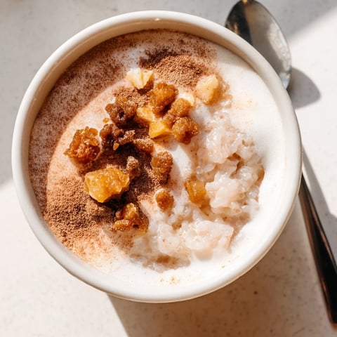 Creamy Japanese rice pudding topped with rich chestnut cream and cinnamon.  