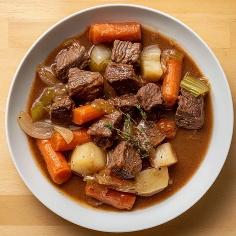 Steaming Comfort Crockpot Beef Stew: A hearty bowl of tender beef and root vegetables.