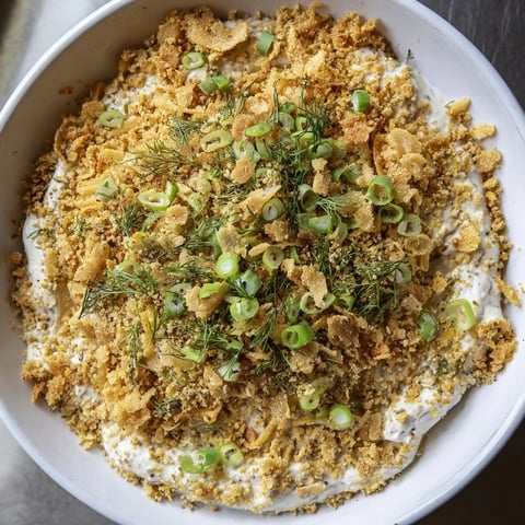 Creamy, flavorful Fried Pickle Dip topped with golden panko, ready for dipping and sharing.