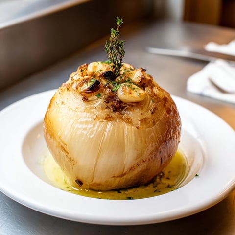 Tender, caramelized Onion Boil with herbs and butter, ready for serving alongside roasted meats.