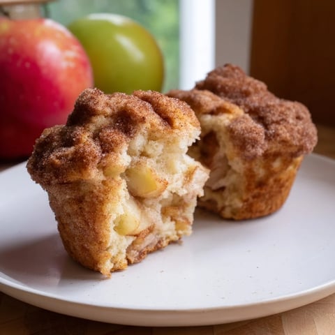 Freshly baked Cinnamon Apple Muffins, golden brown and sprinkled with cinnamon sugar for fall flavors.