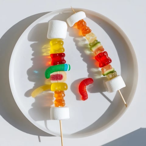 Gummy Candy Kabobs bursting with vibrant colors, a cheerful treat ready to serve for dessert.