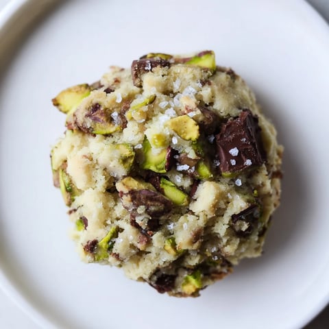 Golden, buttery Salted Pistachio Chocolate Chunk Shortbread cookies, speckled with dark chocolate and pistachios.