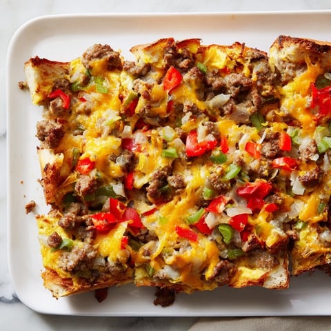 Golden-baked Lightning-Fast Breakfast Sausage Casserole, with cheese bubbling atop a hearty breakfast.