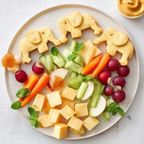 Elephant Cracker Board: A close-up showcases crackers with cheeses, fruits, and dips, ready to serve as a party snack.