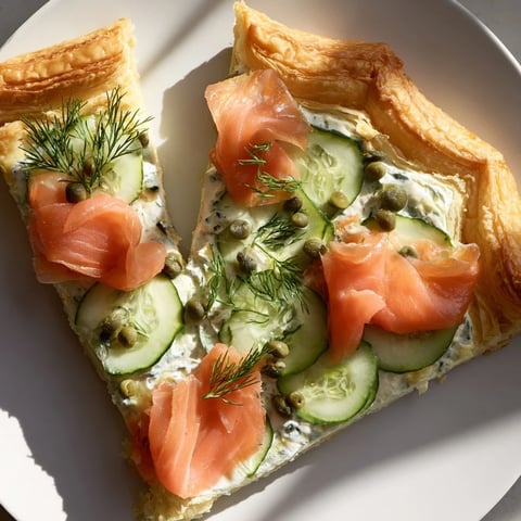 Golden, flaky Étoiles Filantes Assiette de Fin dAnnée stars topped with smoked salmon and creamy dill.