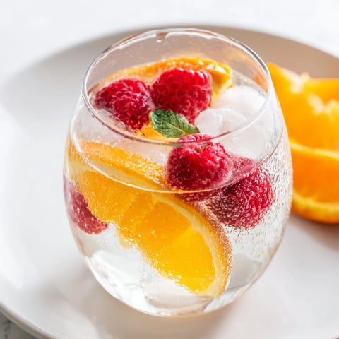 Refreshing Sparkling Juice with Raspberries, a vibrant, bubbly drink with floating red berries.