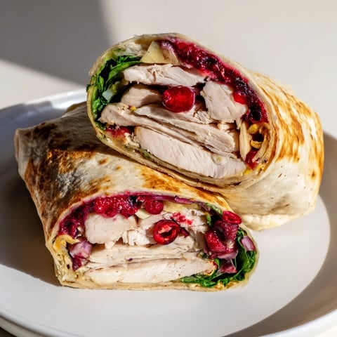 Chicken and Brie Holiday Wrap, melty brie and tender chicken wrapped in a toasted tortilla, ready to eat.