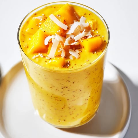 Vibrant Mango Turmeric Smoothie, a tropical blend of sweet mango and warming spices, is ready to delight.