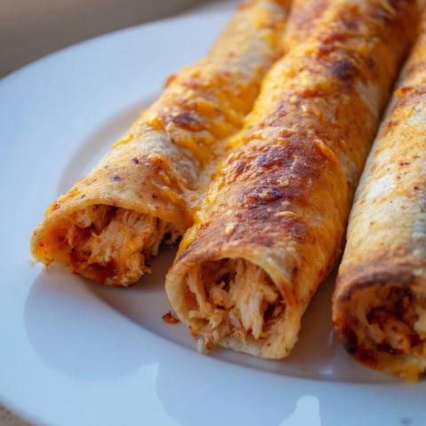 Crispy air fryer taquitos, filled with savory chicken and cheese, ready for dipping in guacamole.
