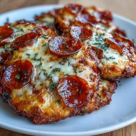 Golden, bubbly Pepperoni Cheese Crisps fresh from the oven on a parchment-lined baking sheet.  